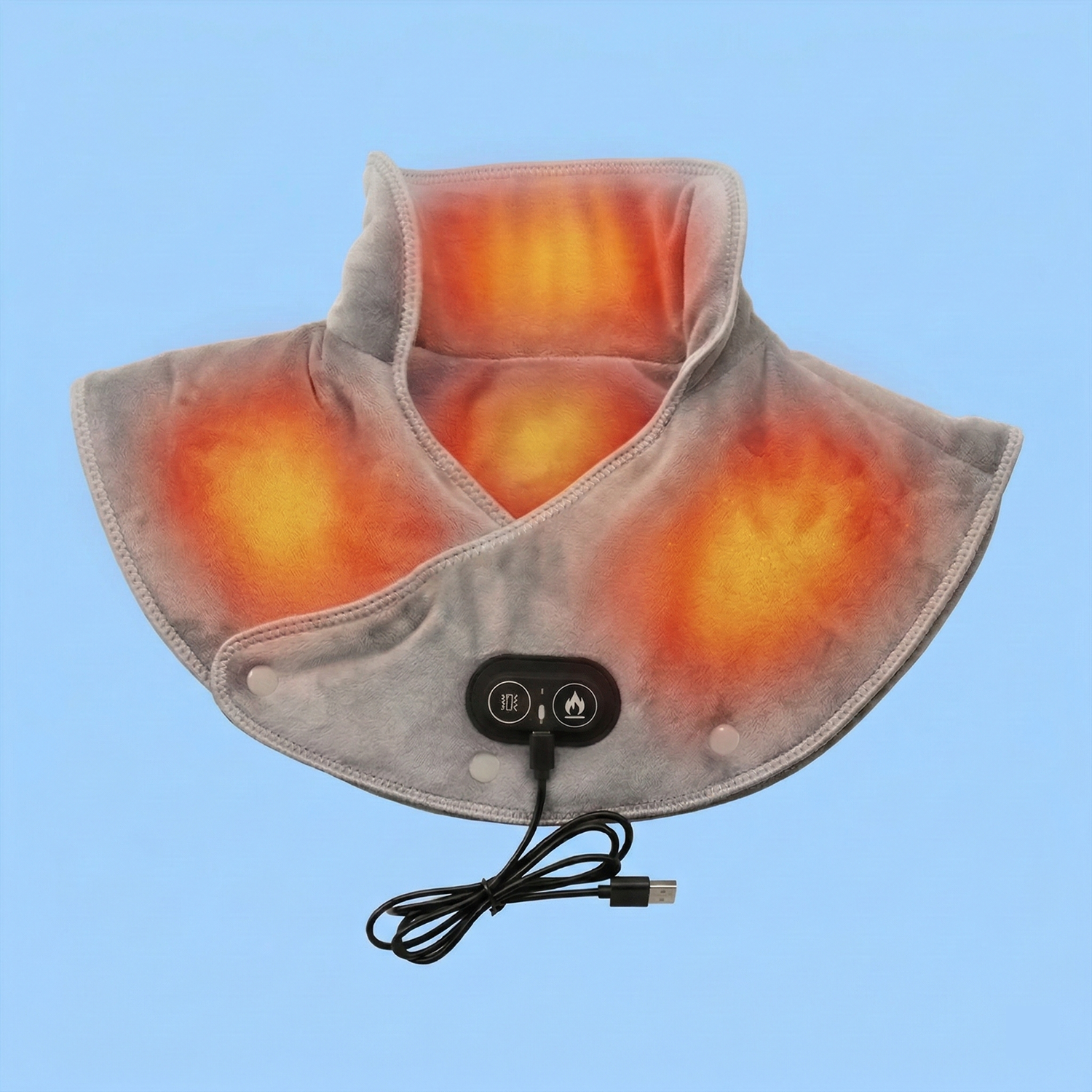 Heated shoulder and neck wrap relaxing muscles and reducing tension