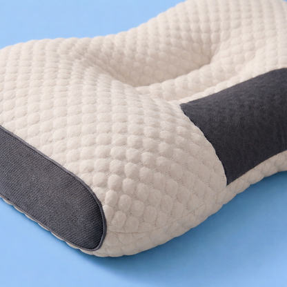 Cervical neck support pillow helping maintain natural spinal alignment while sleeping