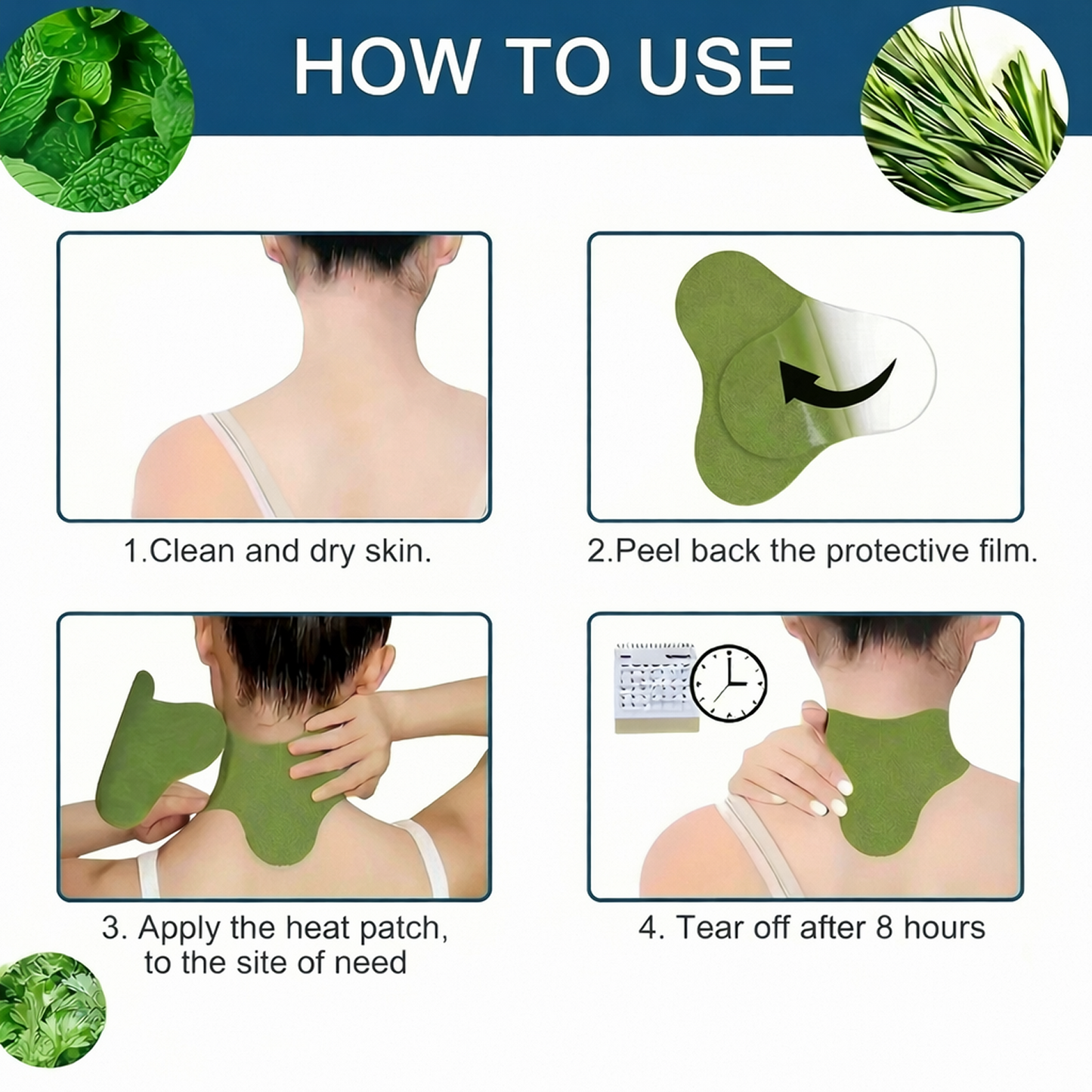 Natural herbal neck patch providing soothing relief for neck discomfort